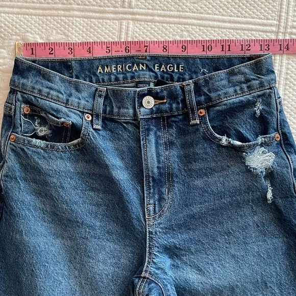 AE Stretch High-Waisted Stovepipe Cuffed Denim Jean Wide Leg Medium Wash 0R - Picture 13 of 16